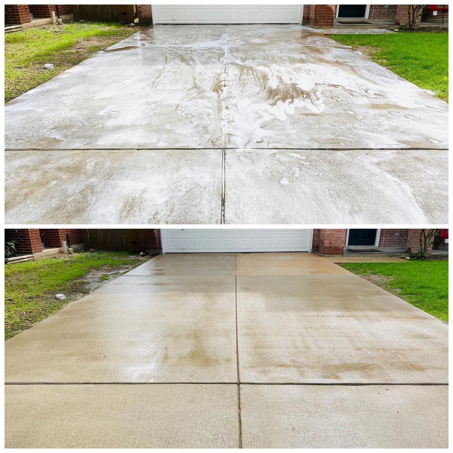 Driveway & Concrete Cleaning before and after by Hi-Tech Power Wash in Austin, TX