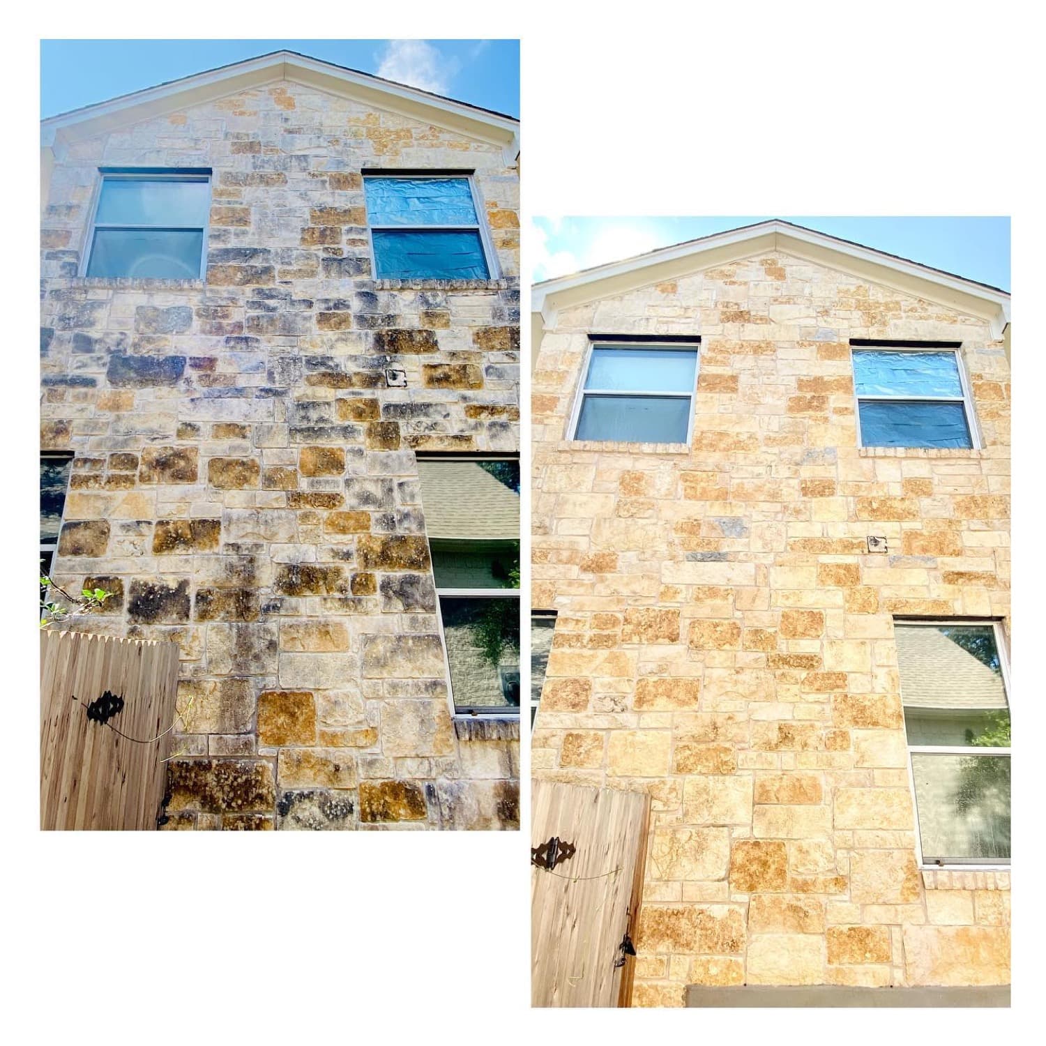 Limestone Cleaning before and after by Hi-Tech Power Wash in Austin, TX