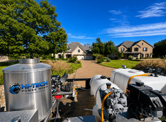Hi-Tech Power Wash commercial-grade tanks and pumps on location in Austin, TX