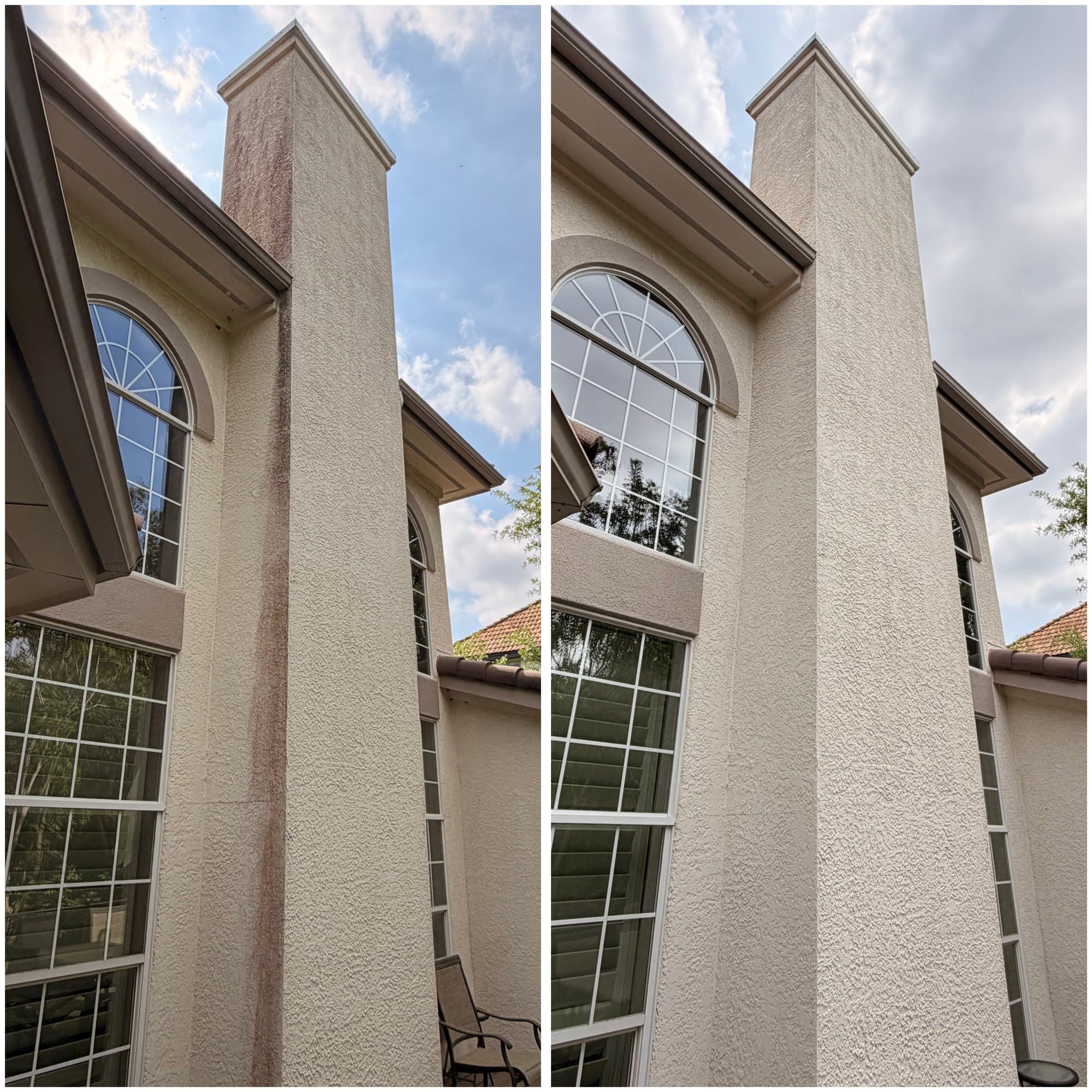 Stucco and limestone home exterior soft washing