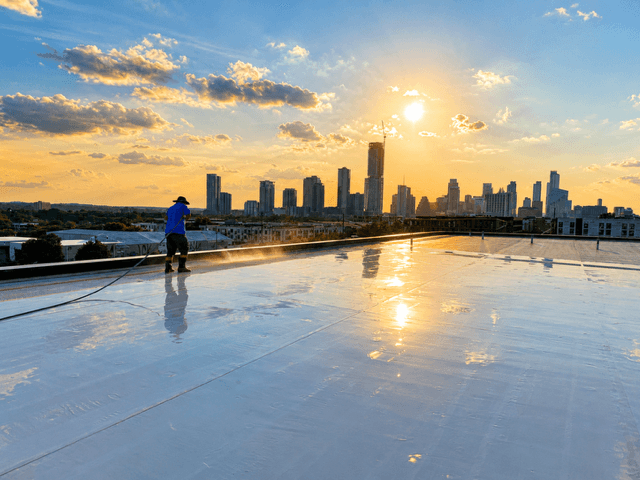 Commercial TPO roof cleaning in Austin by Hi-Tech Power Wash in Austin, TX
