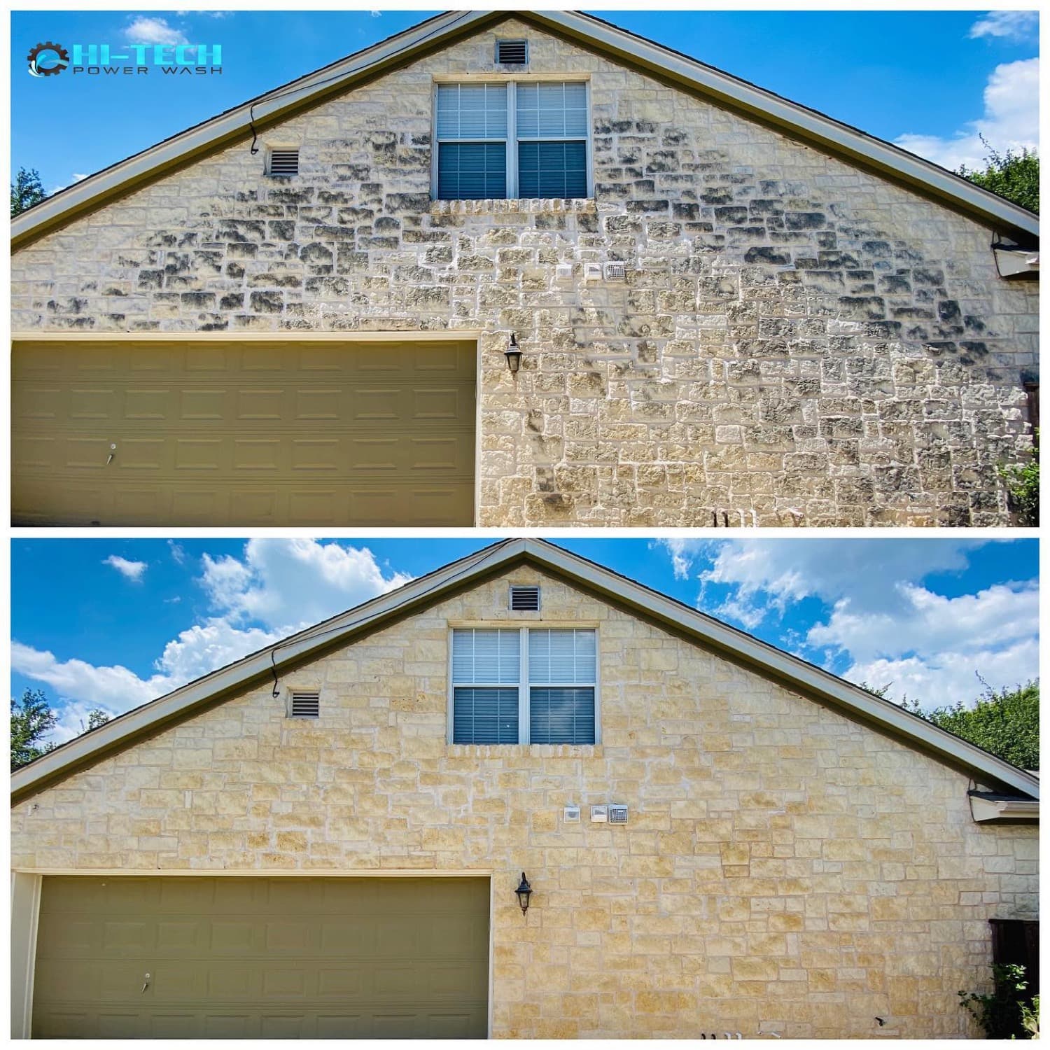 House Soft Washing before and after by Hi-Tech Power Wash in Austin, TX