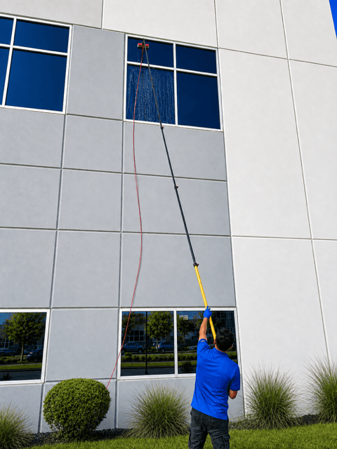 Exterior Window Cleaning before and after by Hi-Tech Power Wash in Austin, TX