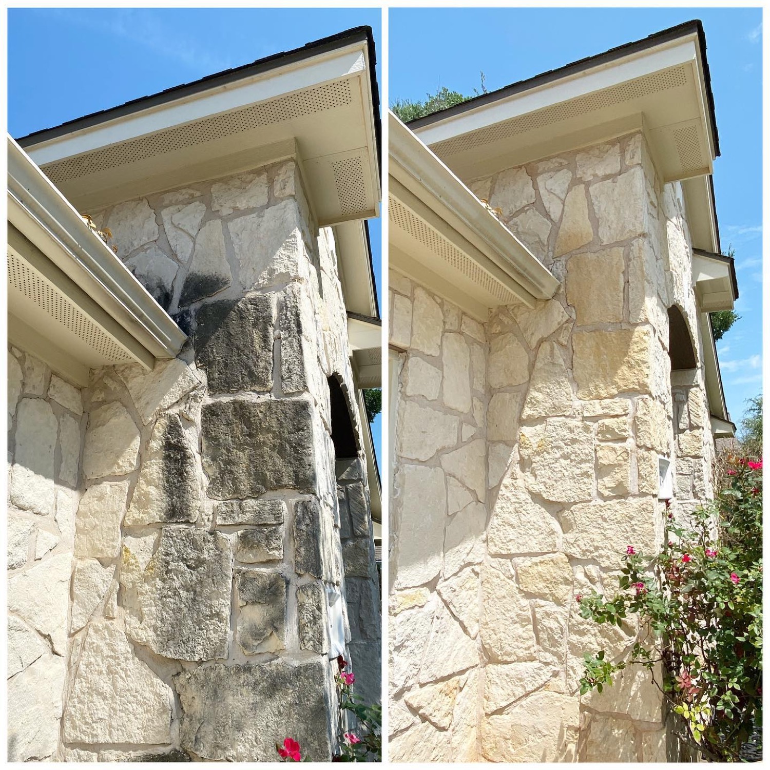 Limestone restoration before and after by Hi-Tech Power Wash in Austin, TX