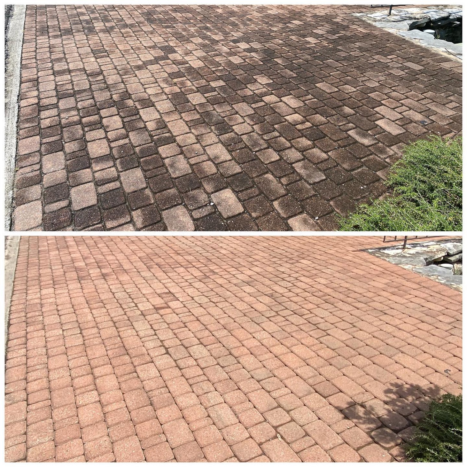 Paver patio restoration before and after by Hi-Tech Power Wash in Austin, TX